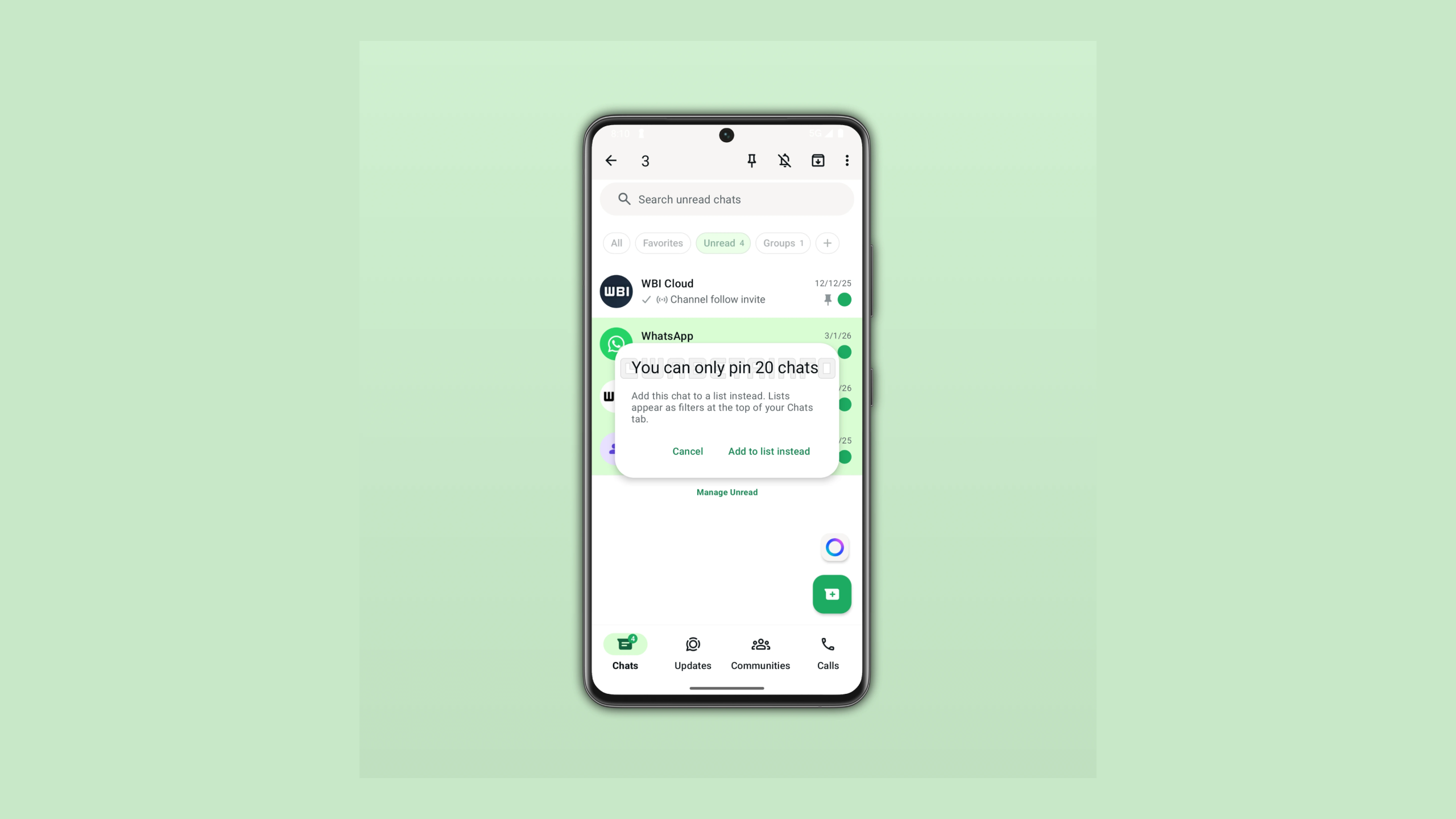 WhatsApp Siapkan Fitur Pin hingga 20 Chat untuk Pengguna Berbayar